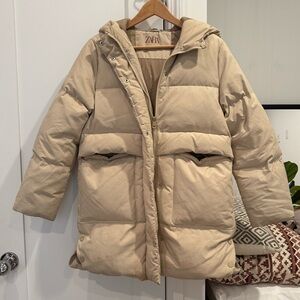 Cream ZARA Down Puffer Coat